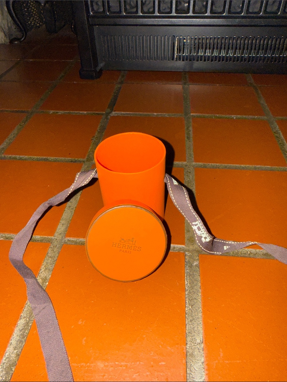 Hermès Orange Round Box with Ribbon